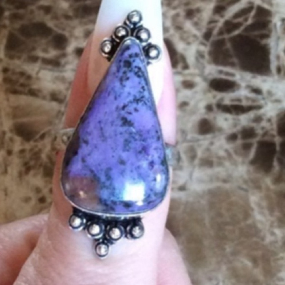 CHAROITE STERLING SILVER RING BOHO